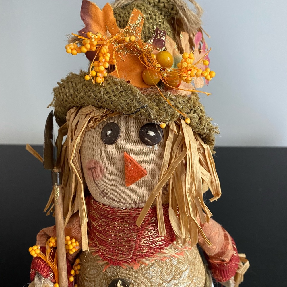 Autumn Scarecrow Decor with Hat and Straw Hair